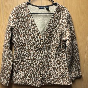 Vintage Wool leopard print Women's Cardigan Sweater Size L